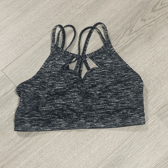 Victoria Sport Black and Gray Strappy Sports Bra with sheer design Sz Lg - Picture 1 of 9
